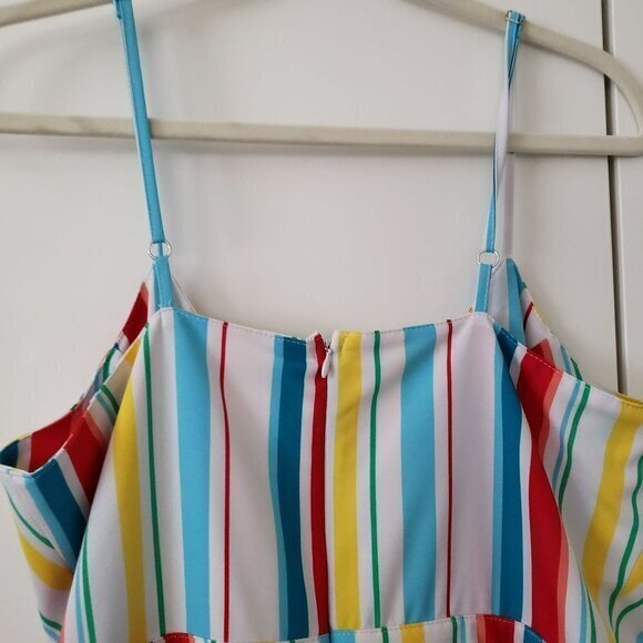 XOXO Womens Striped Dress Jumper Romper Sheer Over Shorts Maxi Size XL Pre-Owned - Picture 6 of 14